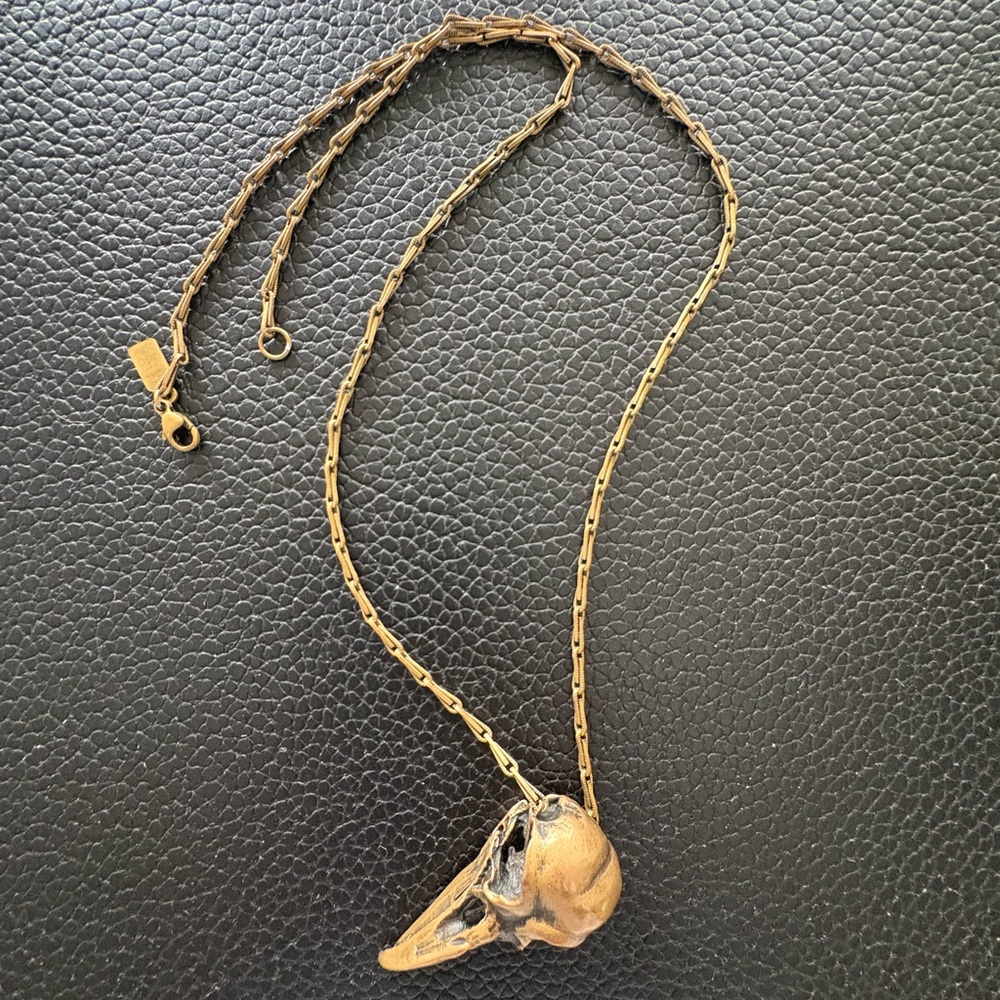 Pamela Love Brass Crow Skull Pendant Necklace